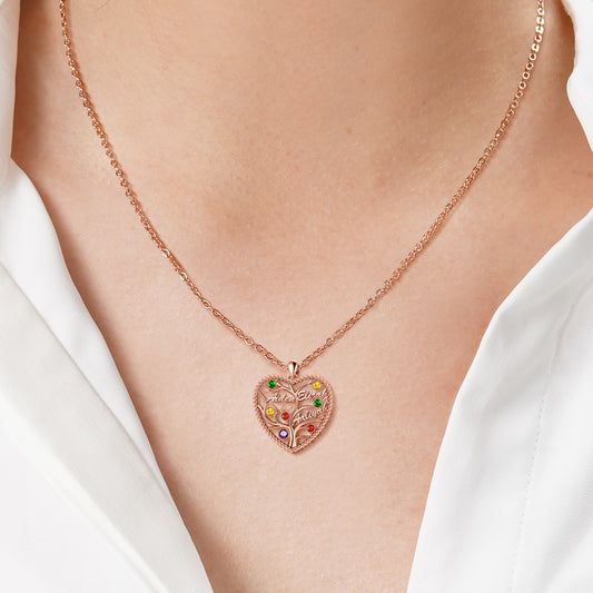 Custom Heart Tree of Life Three Names Necklace Sterling silver inlaid with Colorful Stone_6