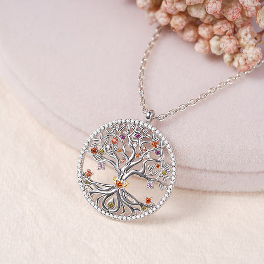 Tree of Life Necklace 925 Sterling Silver inlaid with Stones Mother's Day Gift_2