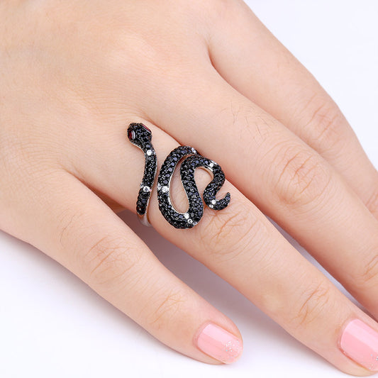 Gnoce "Life Power" Snake Ring Sterling Silver With Black Stones_3