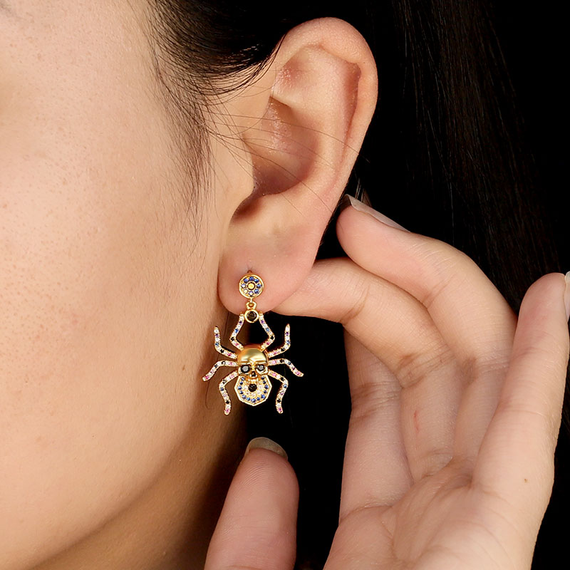 Spider Skull Earrings 18k Gold Plated 925 Sterling Silver_3