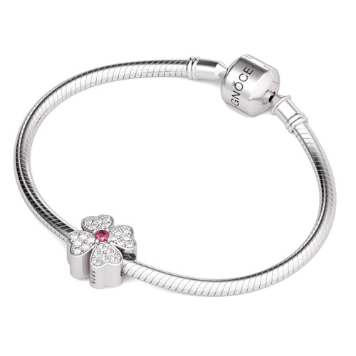 Gnoce "Make Your Own Luck" Four-Leaf Clover 925 Sterling Silver with White and Pink stone Inlaid Great Gift For Mom,Sister And Best Friend Bead Charm_3