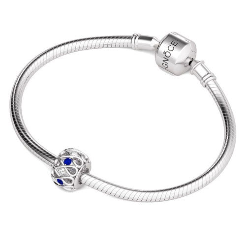 Gnoce "Infinity Hope" 925 Sterling Silver Blue-and-white Clear Crystals Hollow Bead Charms_3