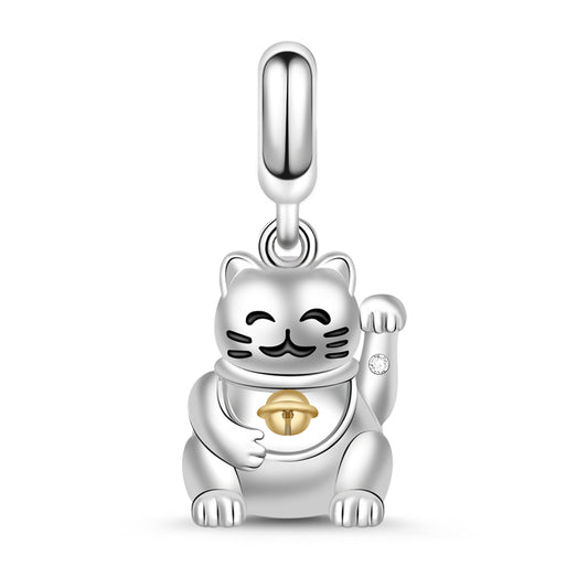 Gnoce "Lucky Cat" S925 Sterling Silver Pendants Charms Gift for Animal Lovers Fit Pandora Bracelet_1