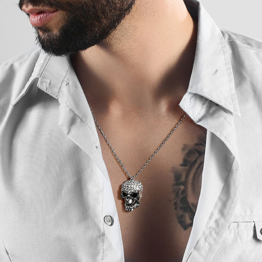 Gnoce Skull Stones Necklace Platinum-plated Silver Blend_5