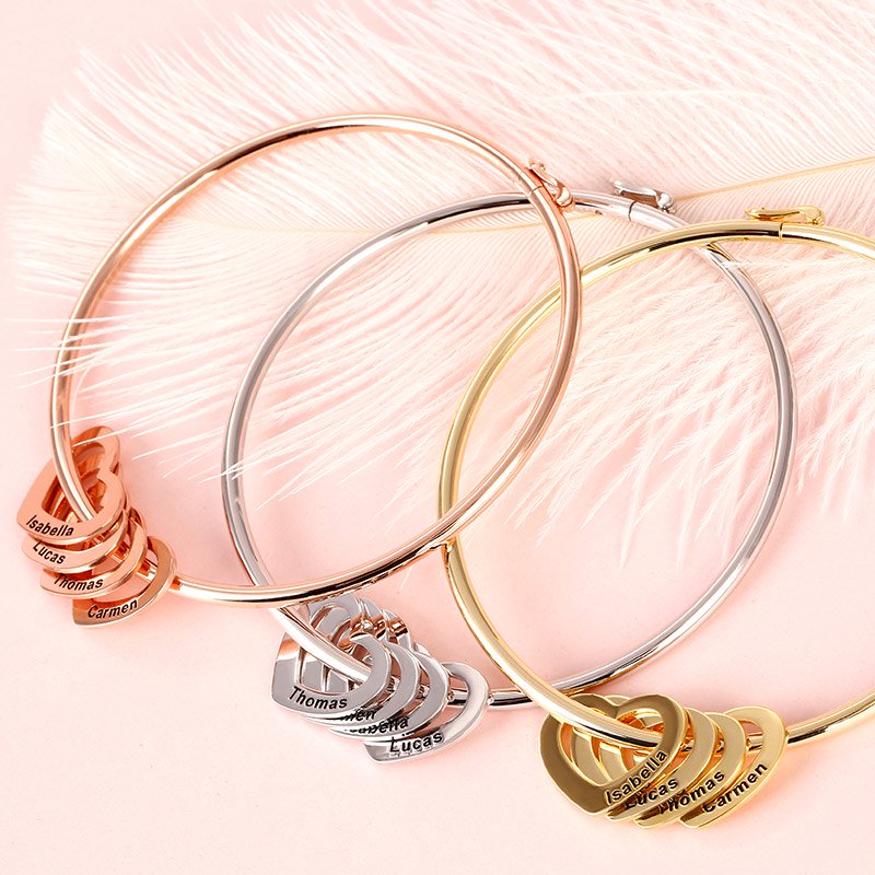 Gnoce "Lettering You in My Heart" Bangle Bracelet with Heart Shape Pendants inLead-free ECO Copper_3