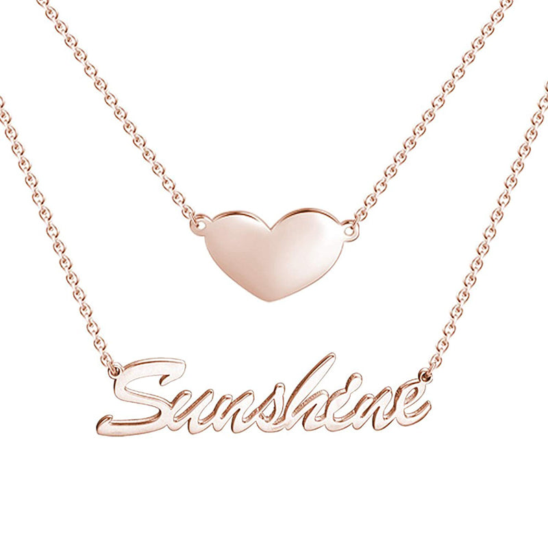 Gnoce "My Heart is Yours" 925 Sterling Silver Personalized Double Chain Name Necklace with Heart Pendant Silver/18K Gold/18K Rose Gold Plated Three Colors Available_1