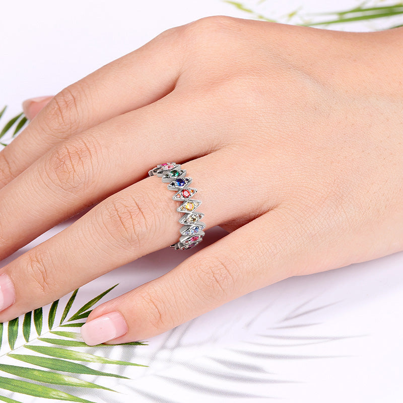 Rhombus Colorful Eternity Ring Band 925 Sterling Silver_3