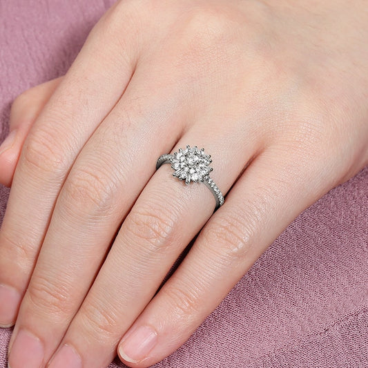 Gnoce Flower Promise Ring Platinum-plated Silver Blend_3