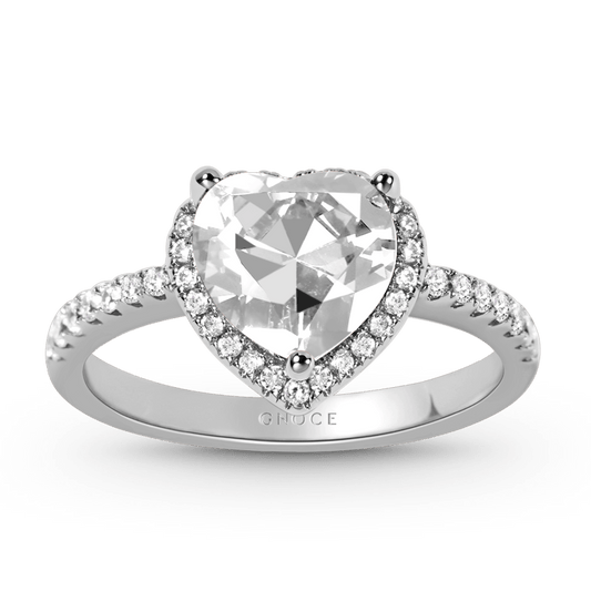 Gnoce Heart Shaped Halo Engagement Ring Platinum-plated Silver Blend_1