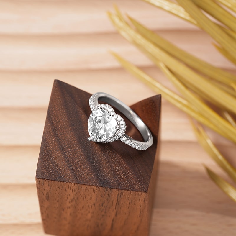 Gnoce Heart Shaped Halo Engagement Ring Platinum-plated Silver Blend_2
