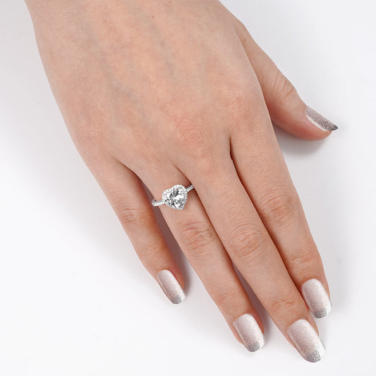 Gnoce Heart Shaped Halo Engagement Ring Platinum-plated Silver Blend_3
