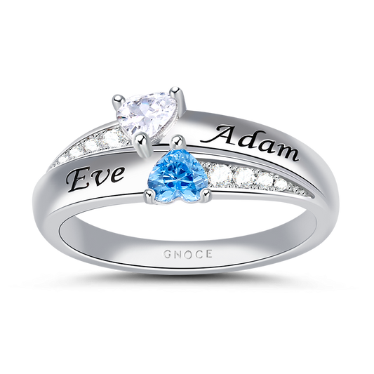 Gnoce "Always Loving You" Customized Sterling Silver Double Heart Stones Ring with Accents_1