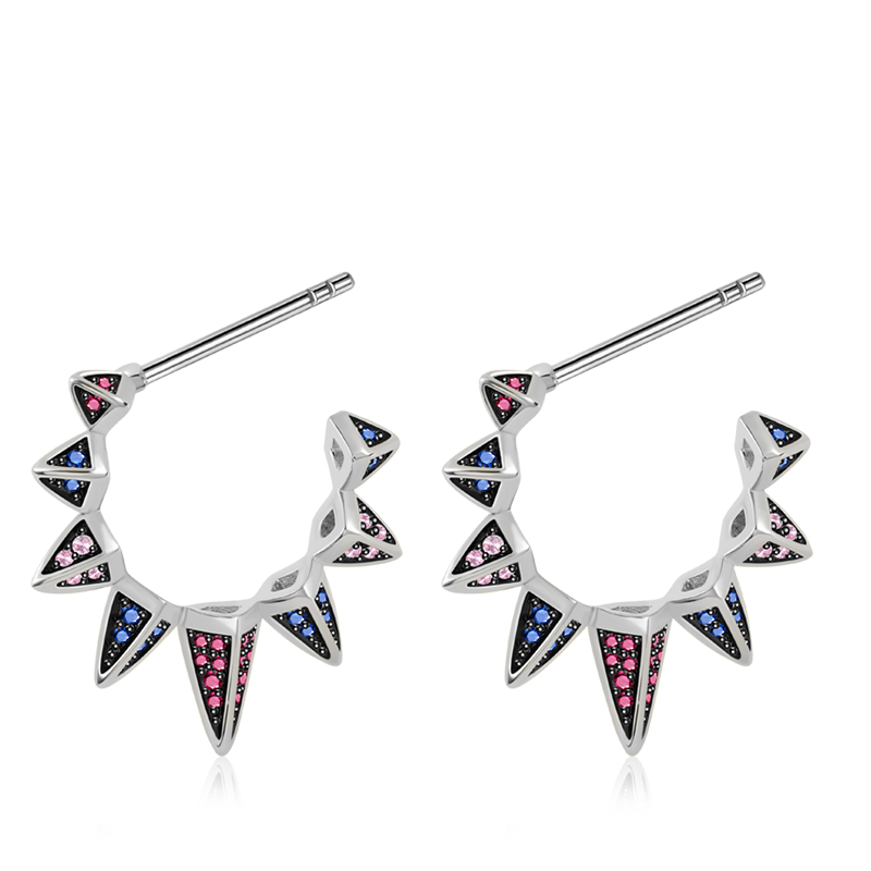 Triangle Black Hoop Earrings with Silver Plated Brass_1