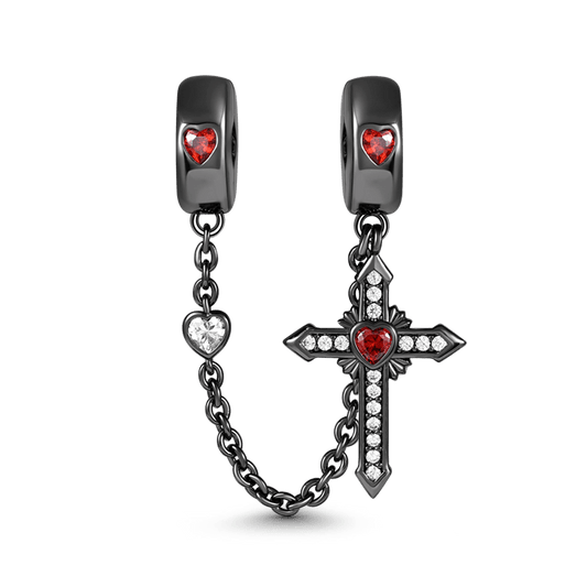 Black Cross Safety Chain with Shimmering Crystal Stones 925 Sterling Silver_1