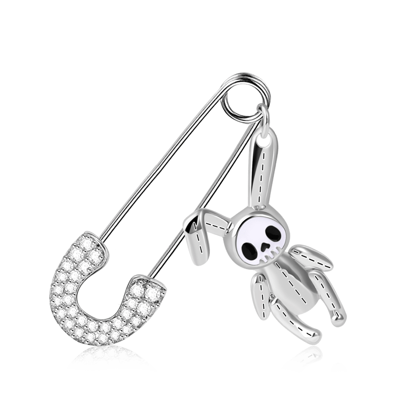 Gnoce Safety Pin Bunny Doll Dangle Earring Platinum-plated Silver Blend_1
