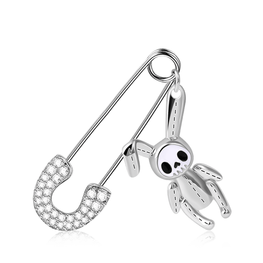 Gnoce Safety Pin Bunny Doll Dangle Earring Platinum-plated Silver Blend_1