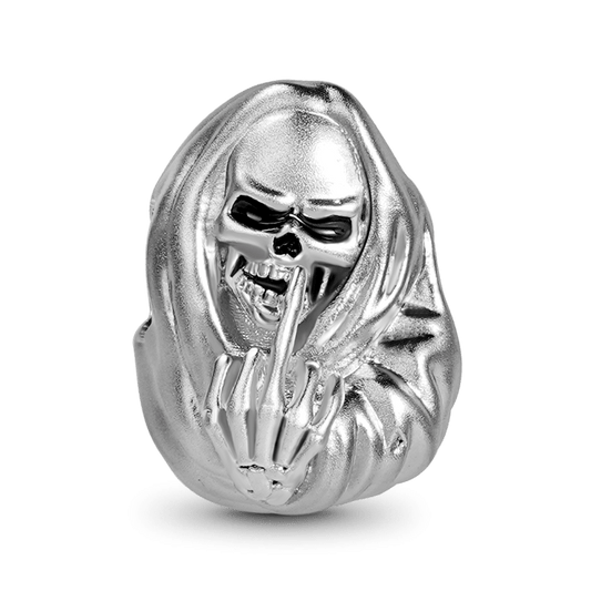 Middle Finger Skull Charm Bead Sterling Silver_1