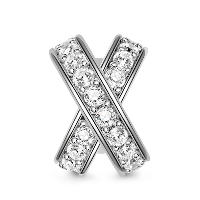 X-shape Charm Sterling Silver Inlaid with Crystal Gemstones_1