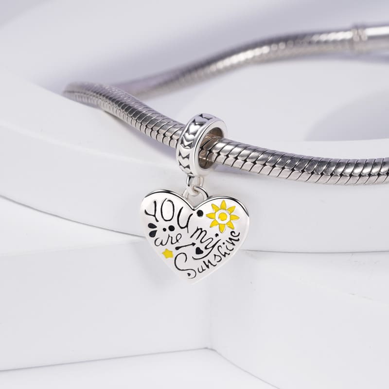 "You are my sunshine" Heart Pendant Dangle Charm Sterling Silver_2