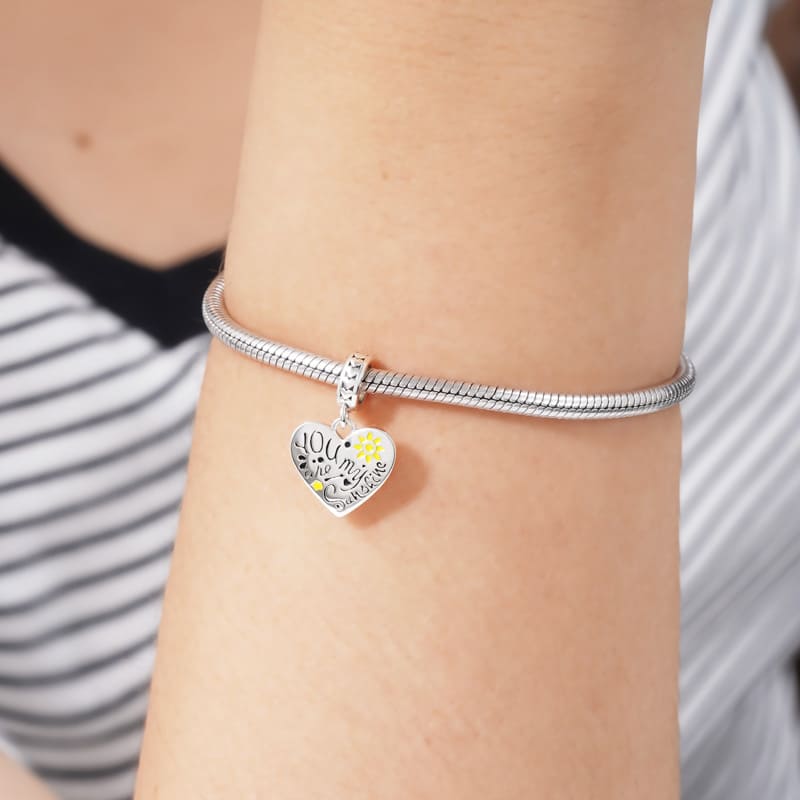 "You are my sunshine" Heart Pendant Dangle Charm Sterling Silver_3