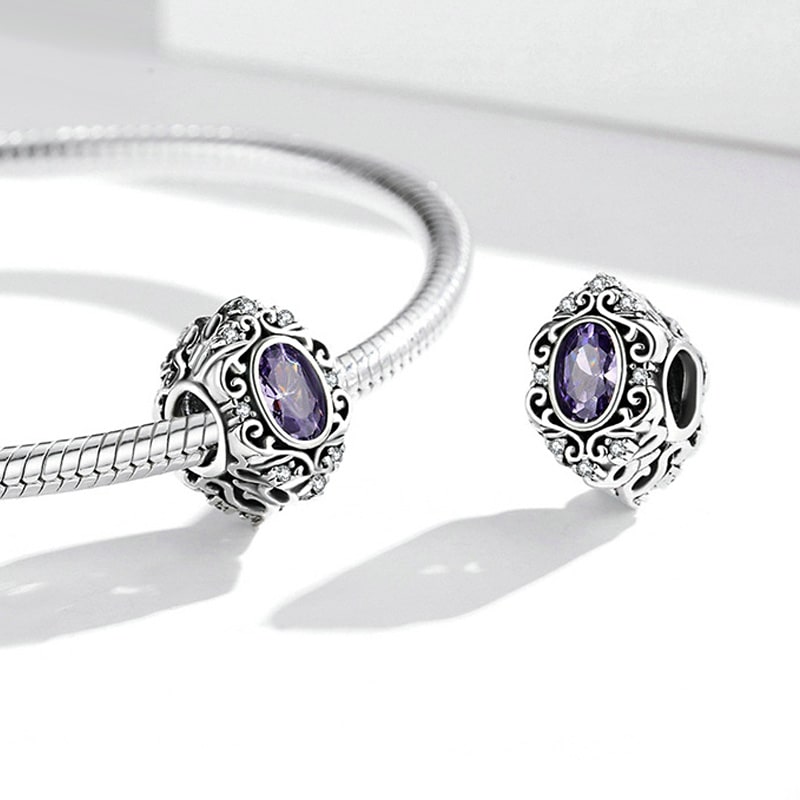 Violet CZ Stone Nobility Charm Bead Sterling Silver_2