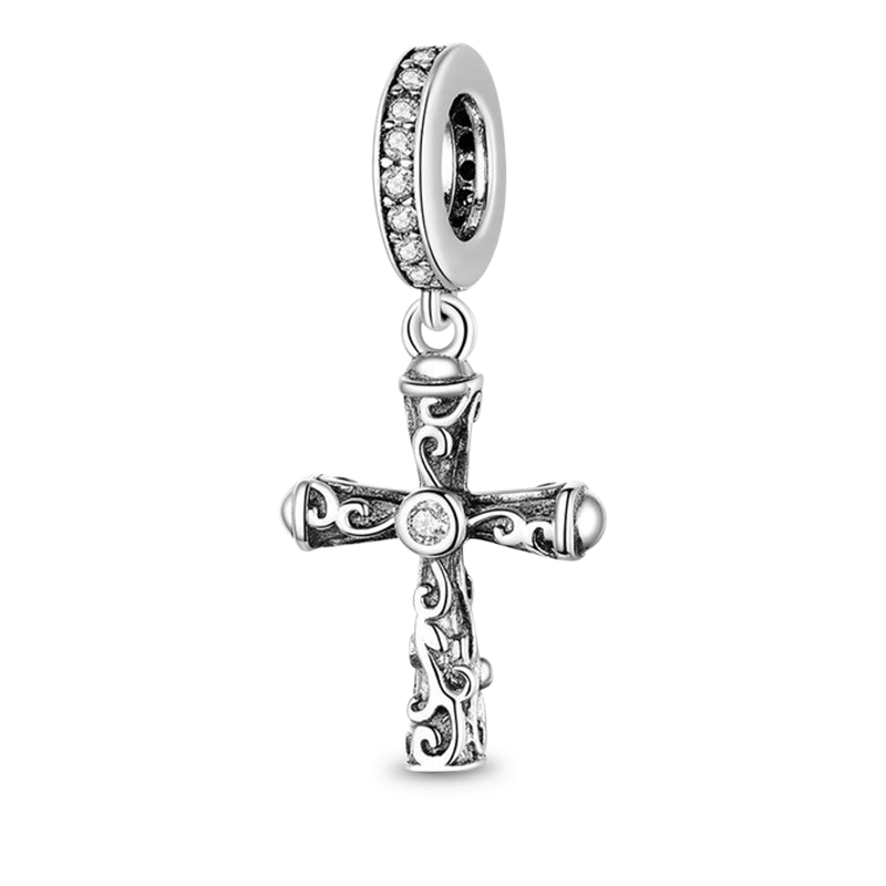 Retro Cross Pendant Dangle Charm Sterling Silver Inlaid with Crystal Gemstones_1