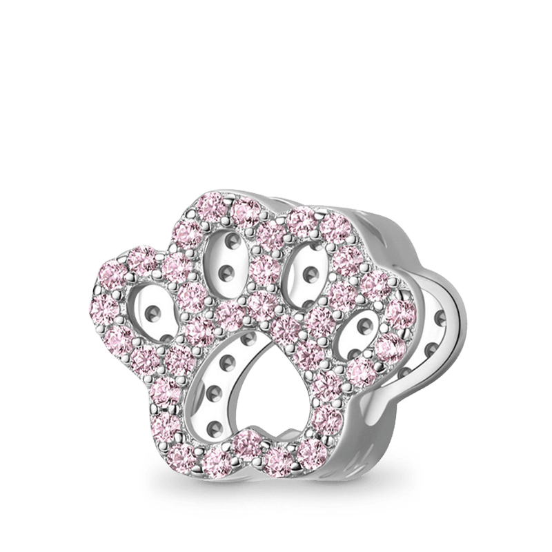 Crystal Pink Paw Charm Bead Sterling Silver_1