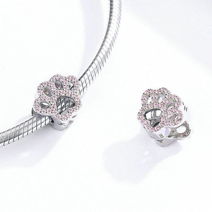 Crystal Pink Paw Charm Bead Sterling Silver_2