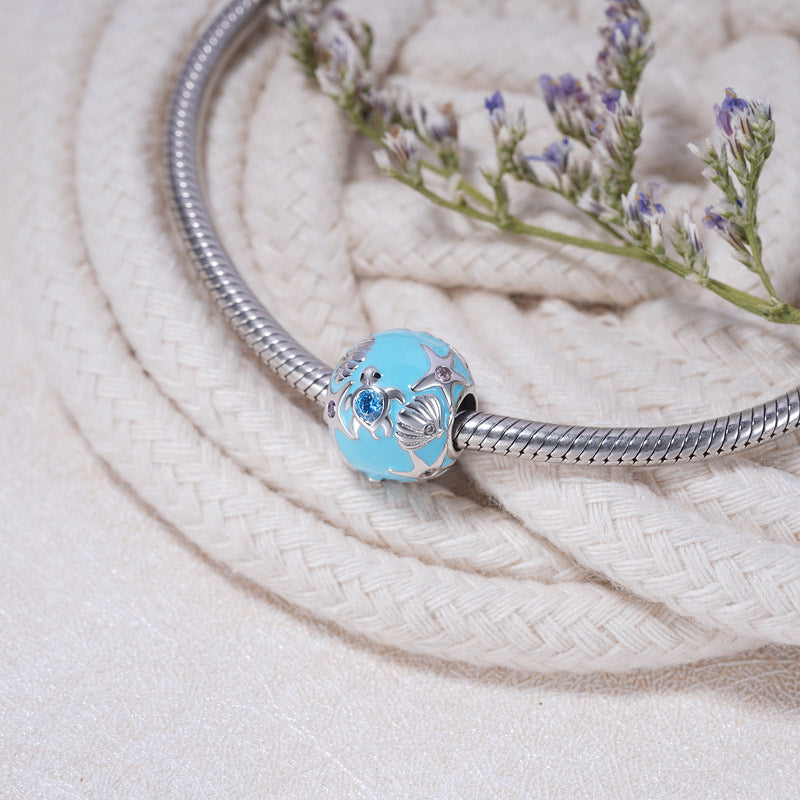 Sea World Charm Bead Sterling Silver Inlaid with Colorful Gemstones_3