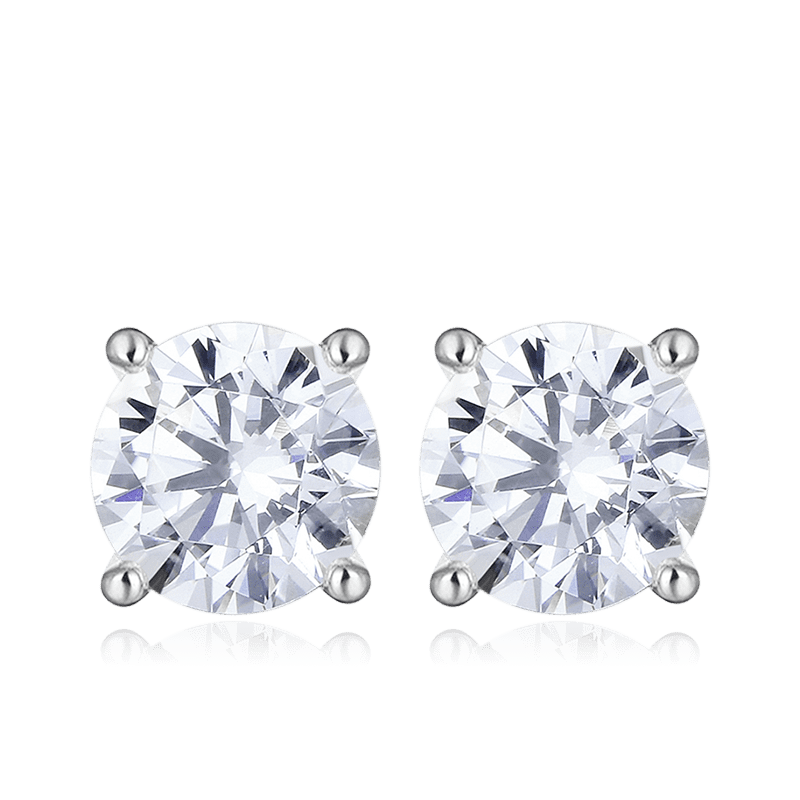 Round CZ Stone Stud Earrings Sterling Silver_1