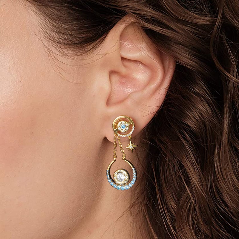 Gnoce Star Moon Asymmetrical Dangle Earrings_3