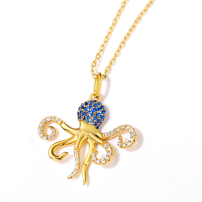Octopus Necklace Inlaid with Shiny Spinels Gold Plated Sterling Silver_3