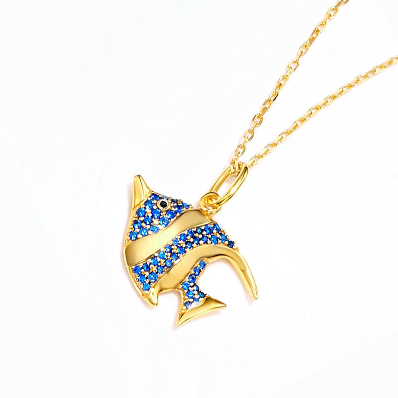 Heniochus Fish Necklace Inlaid with Shiny Spinels Gold Plated Sterling Silver Ocean Collection_3