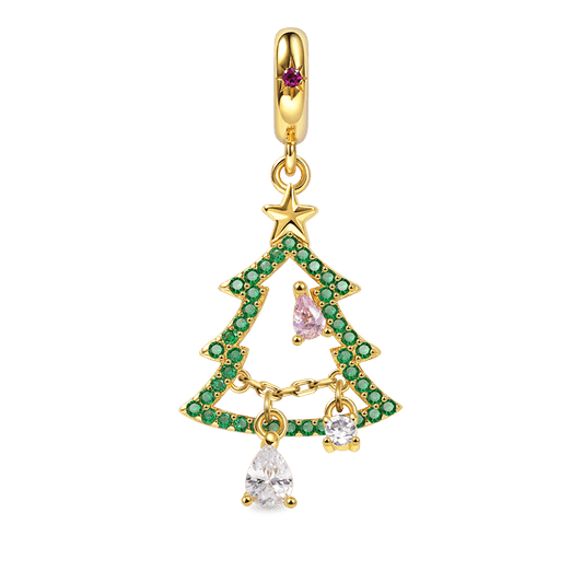 Colorful Gemstones decorated Christmas Tree Pendant Dangle Charm 925 Sterling Silver 18K Gold Plated Gift for Christmas_1