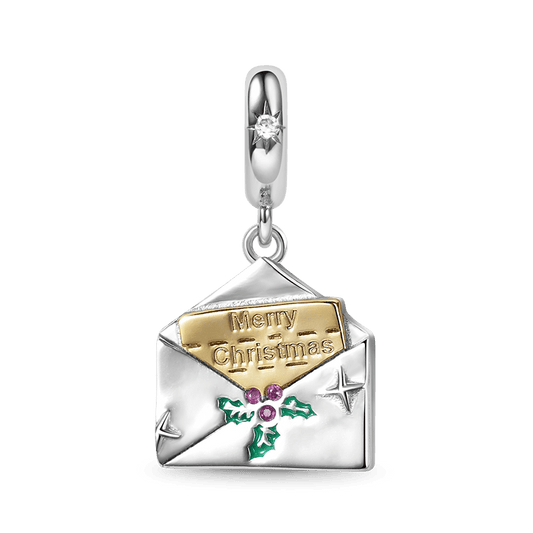 "Merry Christmas" Postcard Pendant Dangle Charm 925 Sterling Silver_1
