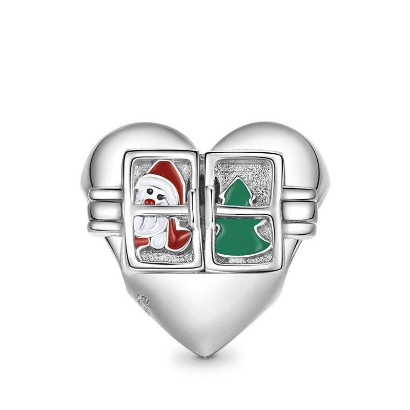 "Santa Claus is coming" Heart-shaped Charm Bead 925 Sterling Silver_1