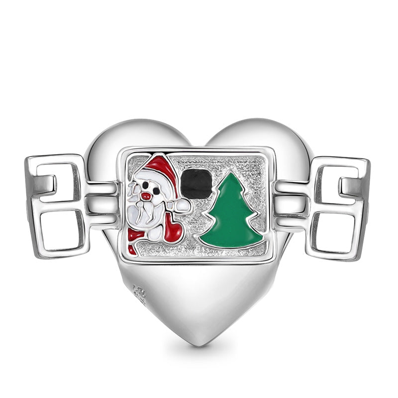 "Santa Claus is coming" Heart-shaped Charm Bead 925 Sterling Silver_2
