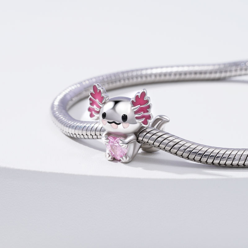 Mexican Axolotl Embraces Heart Gemstone Charm Bead Sterling Silver_5