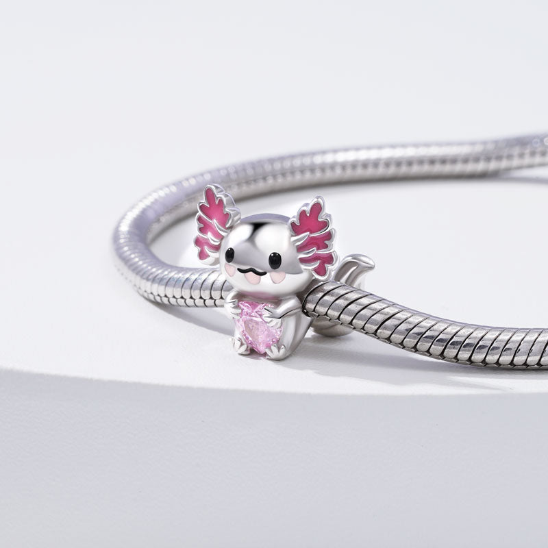 Mexican Axolotl Embraces Heart Gemstone Charm Bead Sterling Silver_5