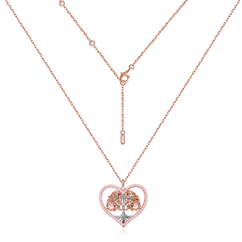 "Lifetree in Heart" Necklace Sterling Silver 18K Rose Gold Plated_2