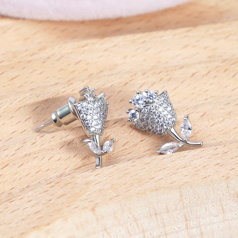 Zircon Pave Flower Earrings Natural Collection_2