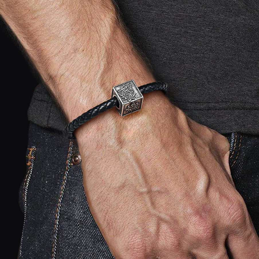 Gnoce Black Leopard Men's Vintage Charm Platinum-plated Silver Blend_4