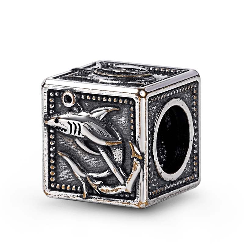 Fierce Sharks Men's Vintage Bead S925 Sterling Silver with Gift Copper Black Leather Men's Bracelet Jewelry for Men_2