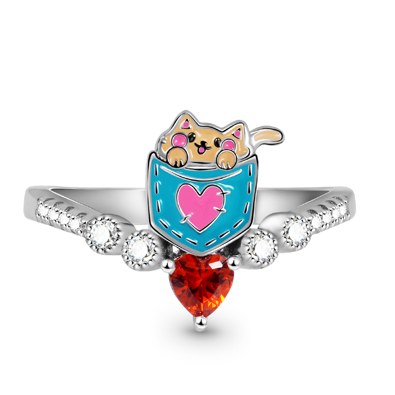 Gnoce Cute Pocket Cat V Ring Platinum-plated Silver Blend_1