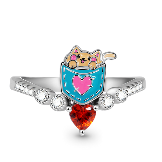 Gnoce Cute Pocket Cat V Ring Platinum-plated Silver Blend_1