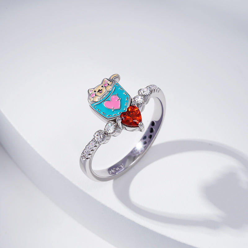 Gnoce Cute Pocket Cat V Ring Platinum-plated Silver Blend_2