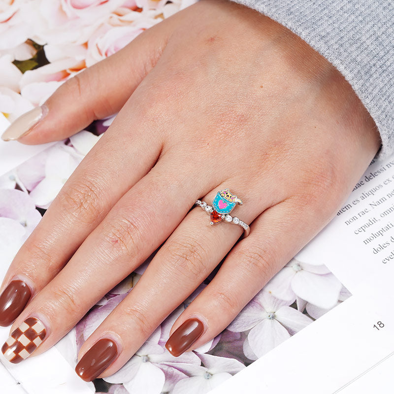 Gnoce Cute Pocket Cat V Ring Platinum-plated Silver Blend_3
