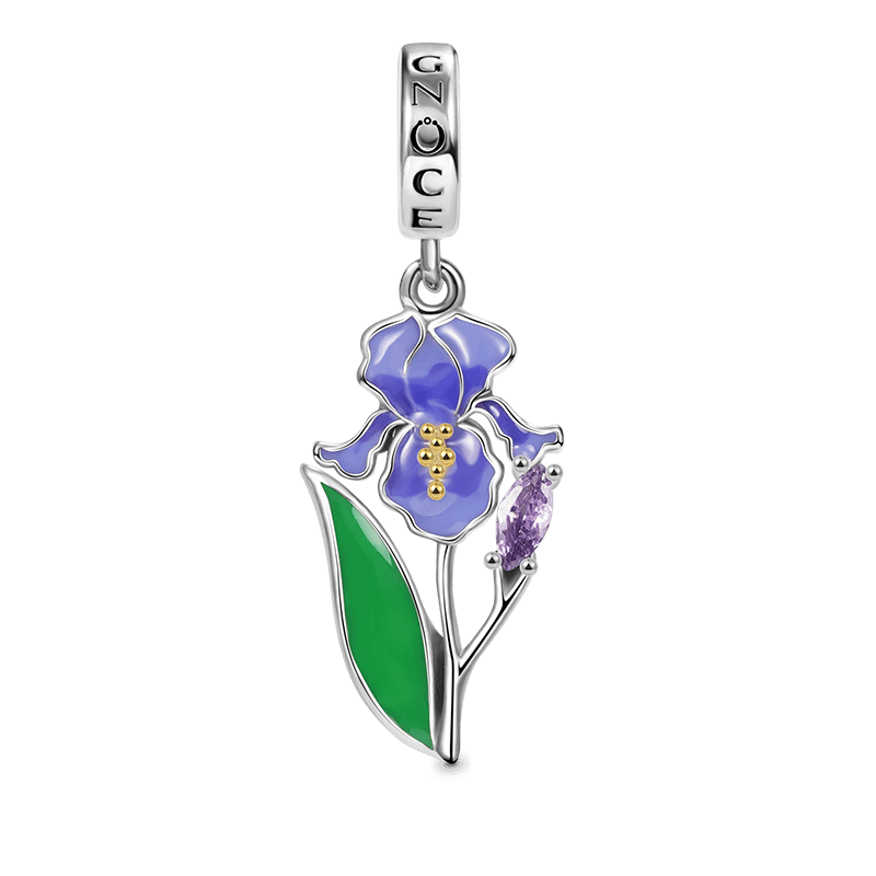 Purple Iris Flower Pendant Dangle Charm 925 Sterling Silver_1