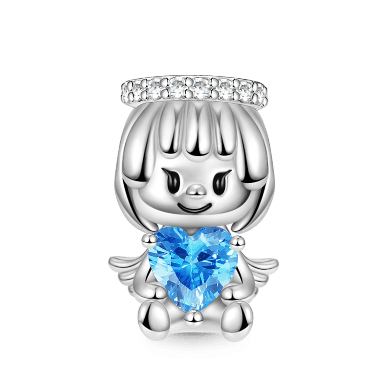Cute Little Angel Embraces Heart Gemstone Charm Bead 925 Sterling Silver_1