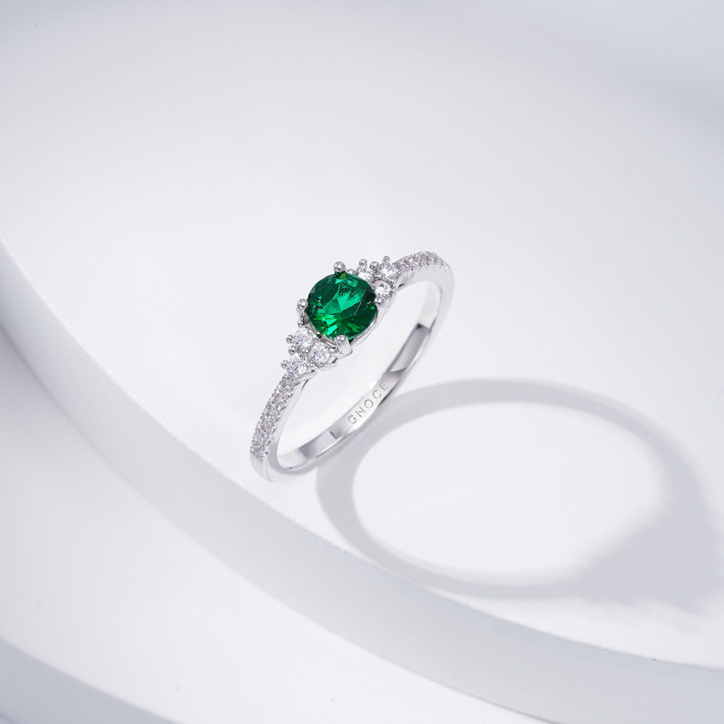 Gnoce Elegant Round Cut Emerald Ring Platinum-plated Silver Blend_2